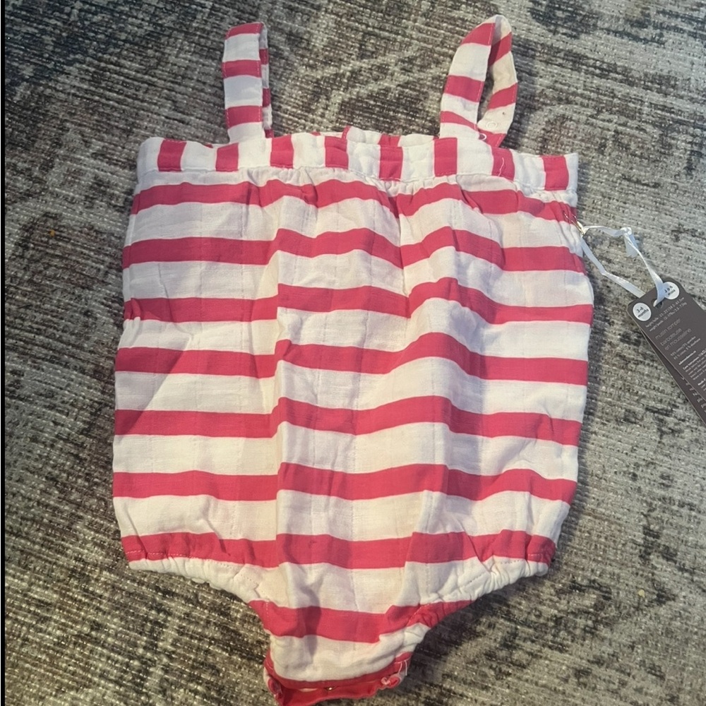 Aden+Anais Striped Pink and White Baby Romper 3/6M NWT